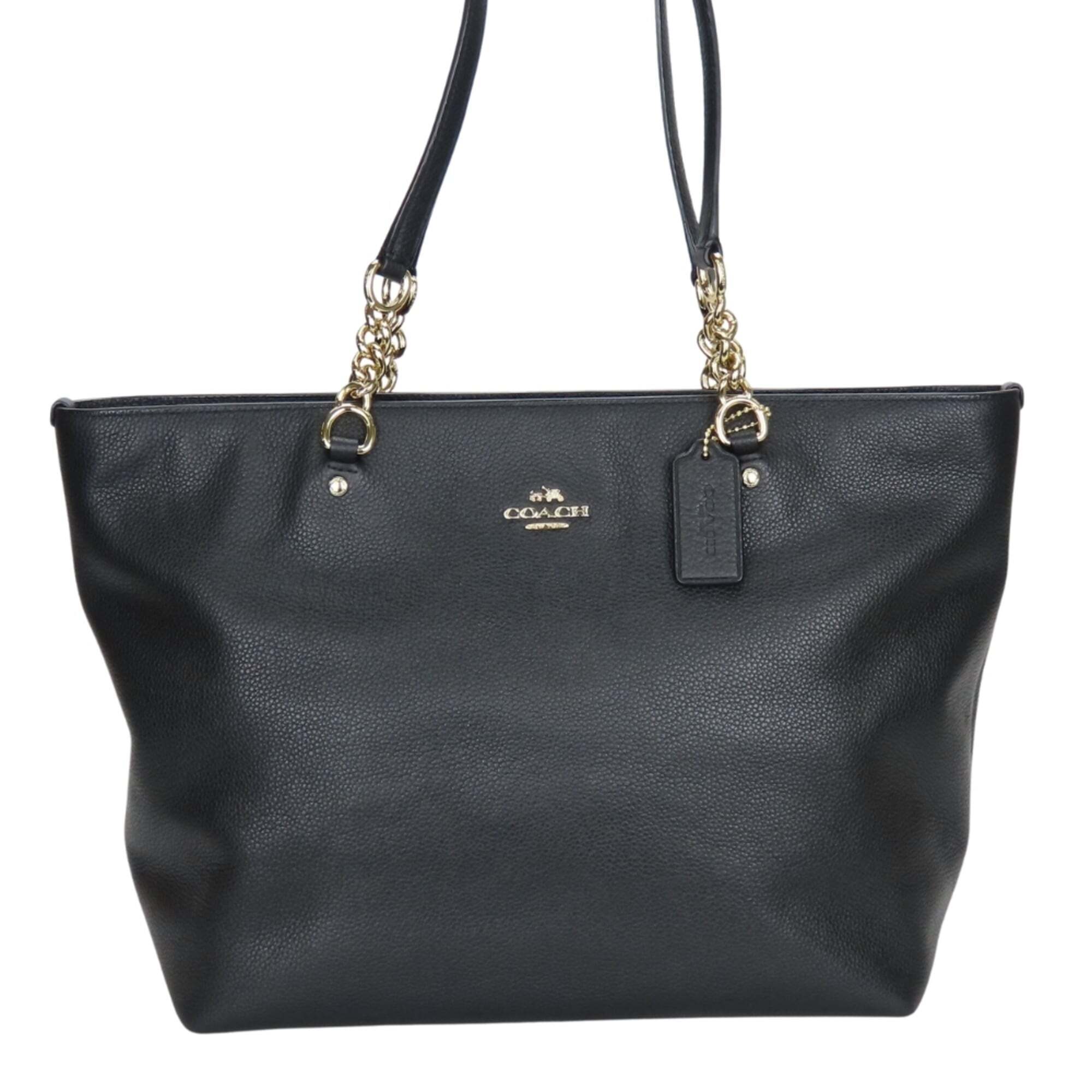 Coach Tote Bag 36600 Black Leather With Gold Hardware And Chain, Women's, Coach